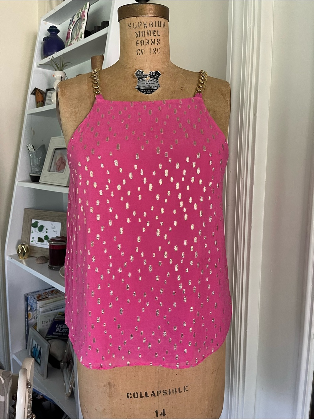 Lilly Pulitzer Hot Pink Metallic Dot Chain-Strap Camisole